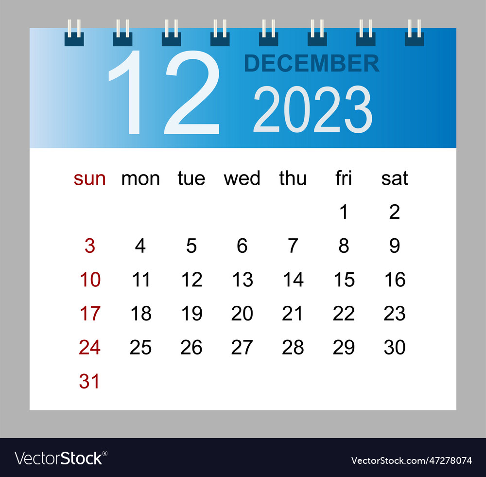 December 2023 monthly calendar template vector image December 2023 monthly calendar template