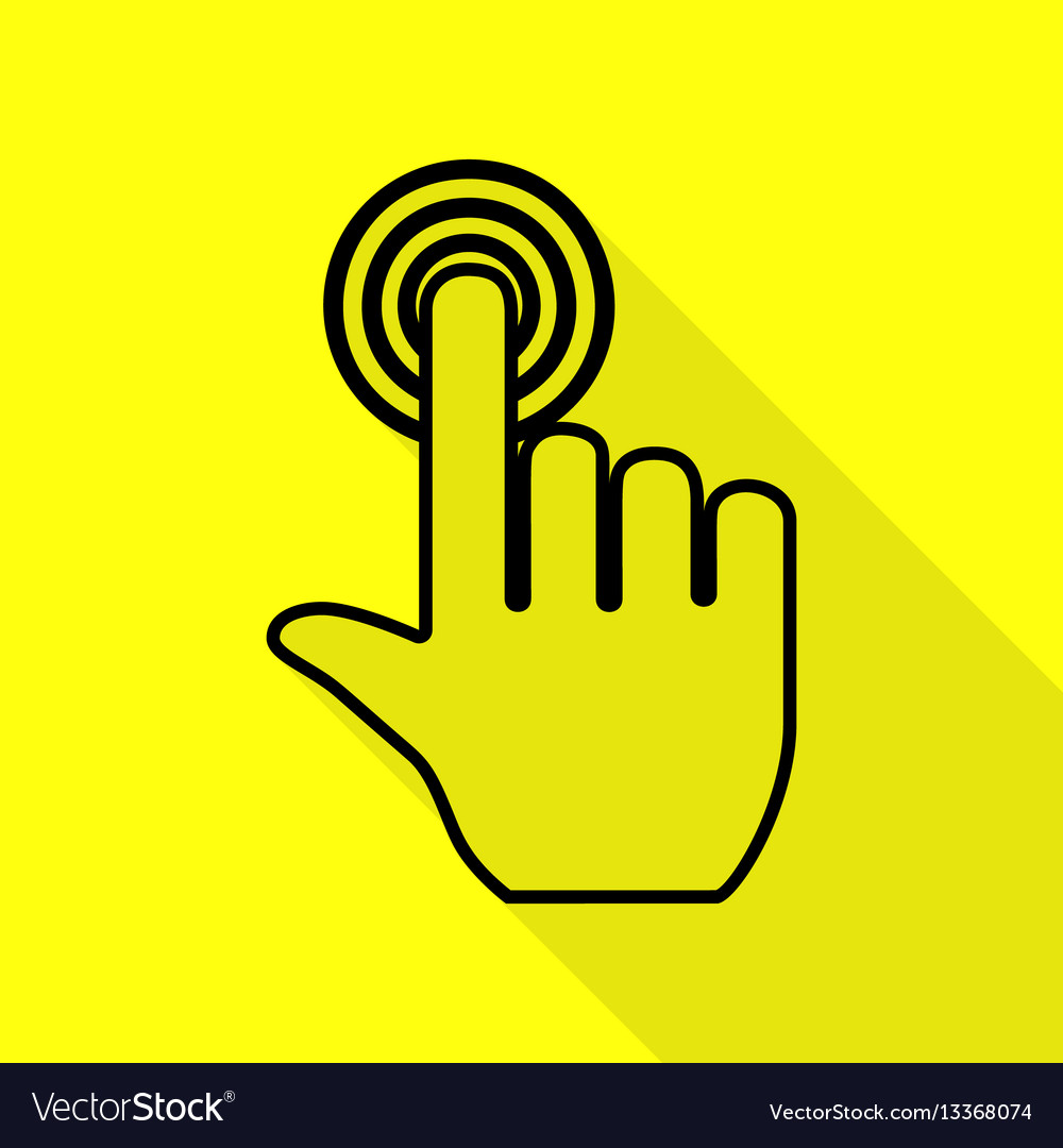Hand click on button black icon with flat style