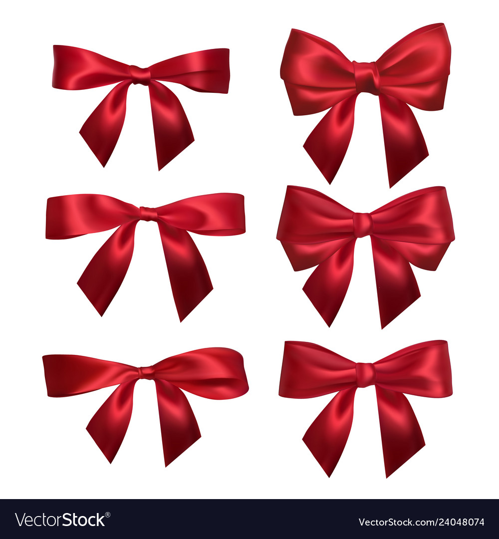 Realistic red bow isolated on white element Vector Image