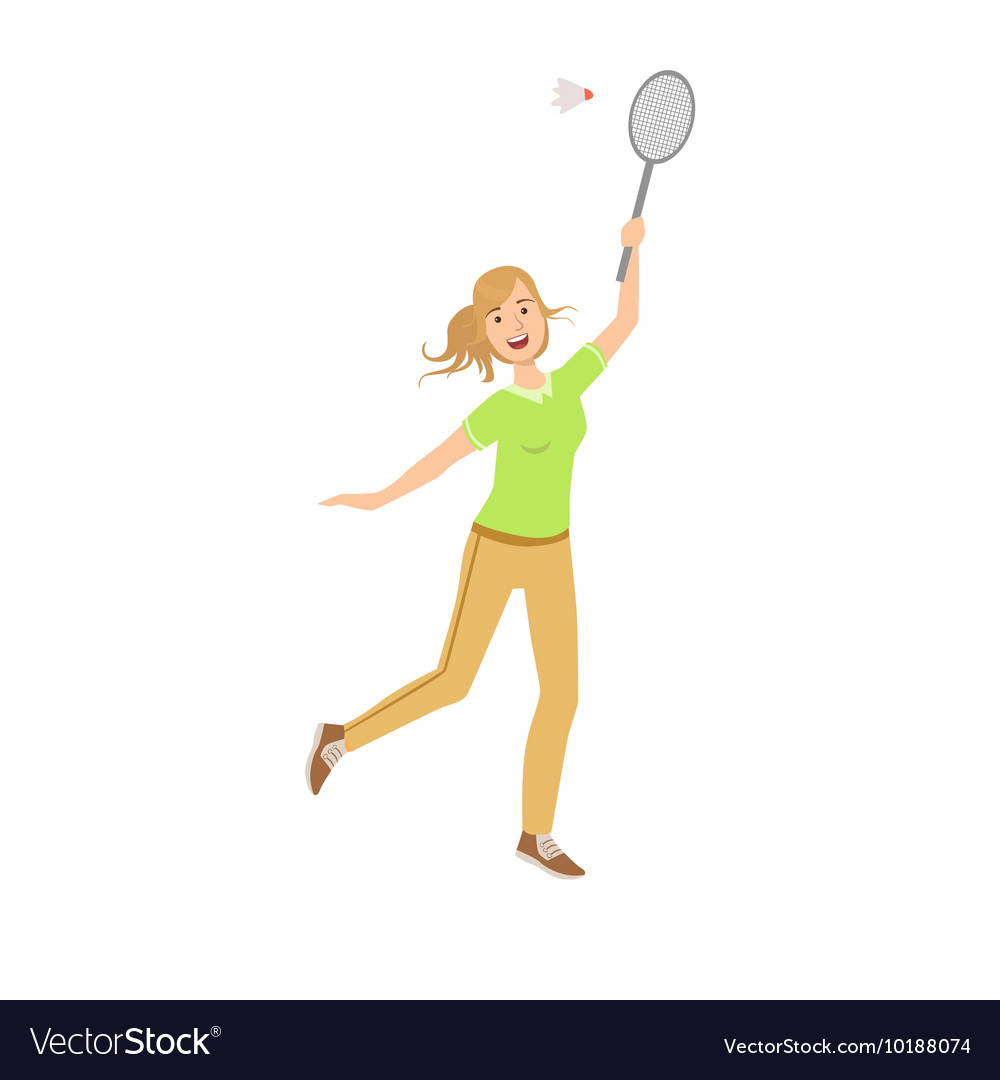 Woman playing badminton with shuttlecock Vector Image