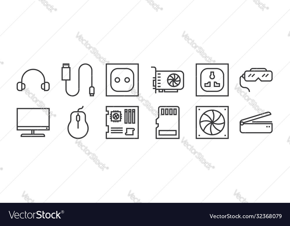 12 set linear hardware icons thin outline vector image 12 set linear hardware icons thin outline