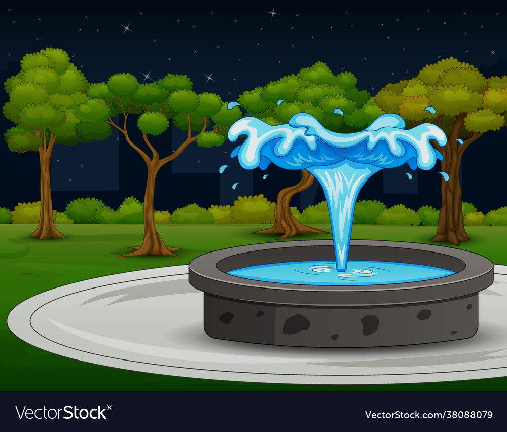 Beautiful night landscape with a fountain