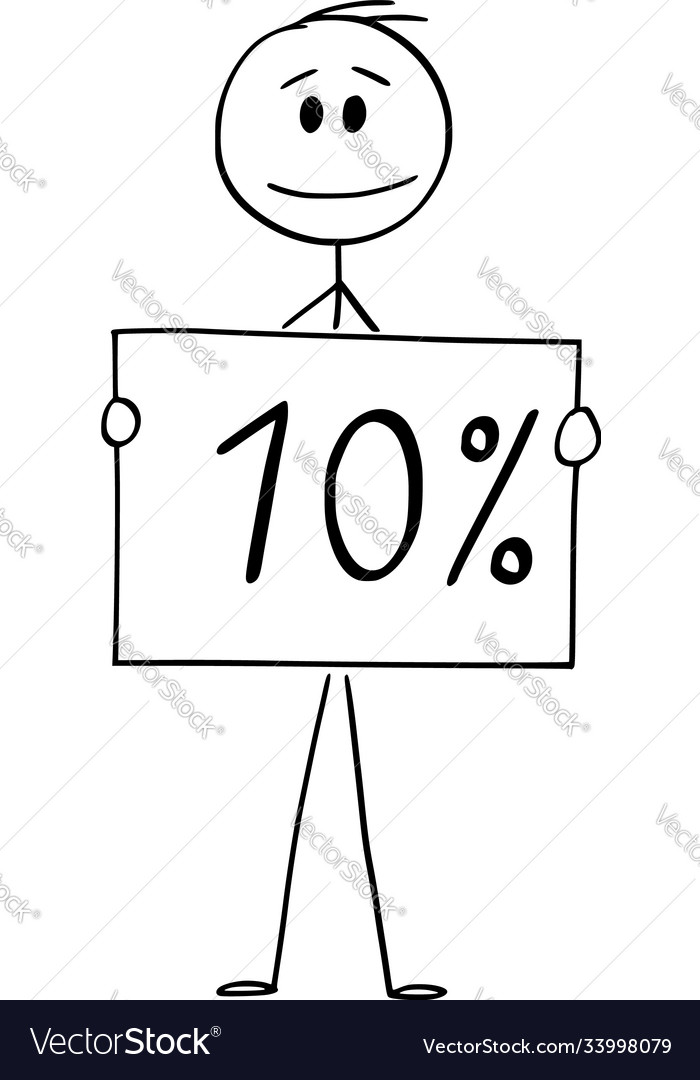 Cartoon man or businessman holding 10 ten