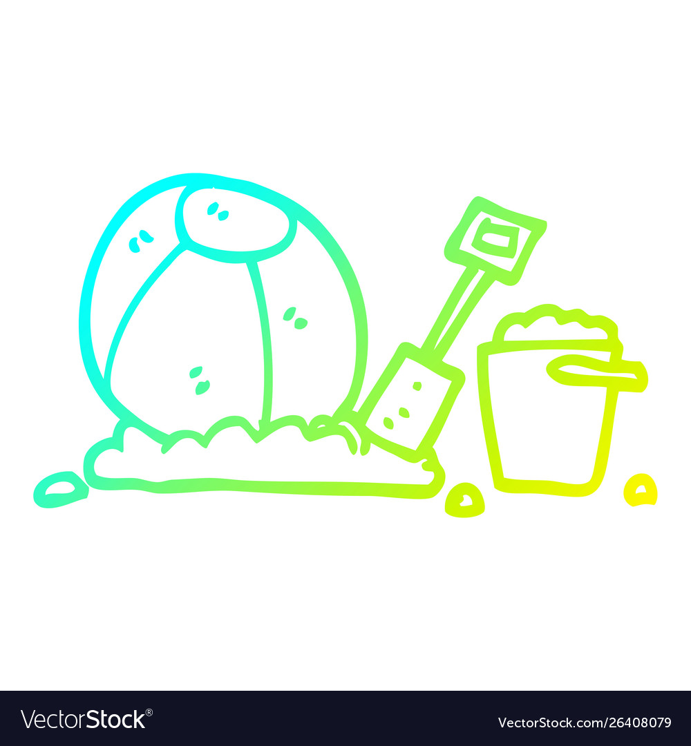 Cold gradient line drawing cartoon beach objects