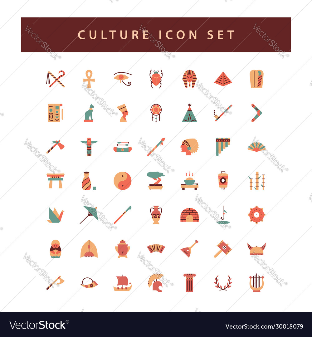 Culture icon set with colorful modern flat style Vector Image