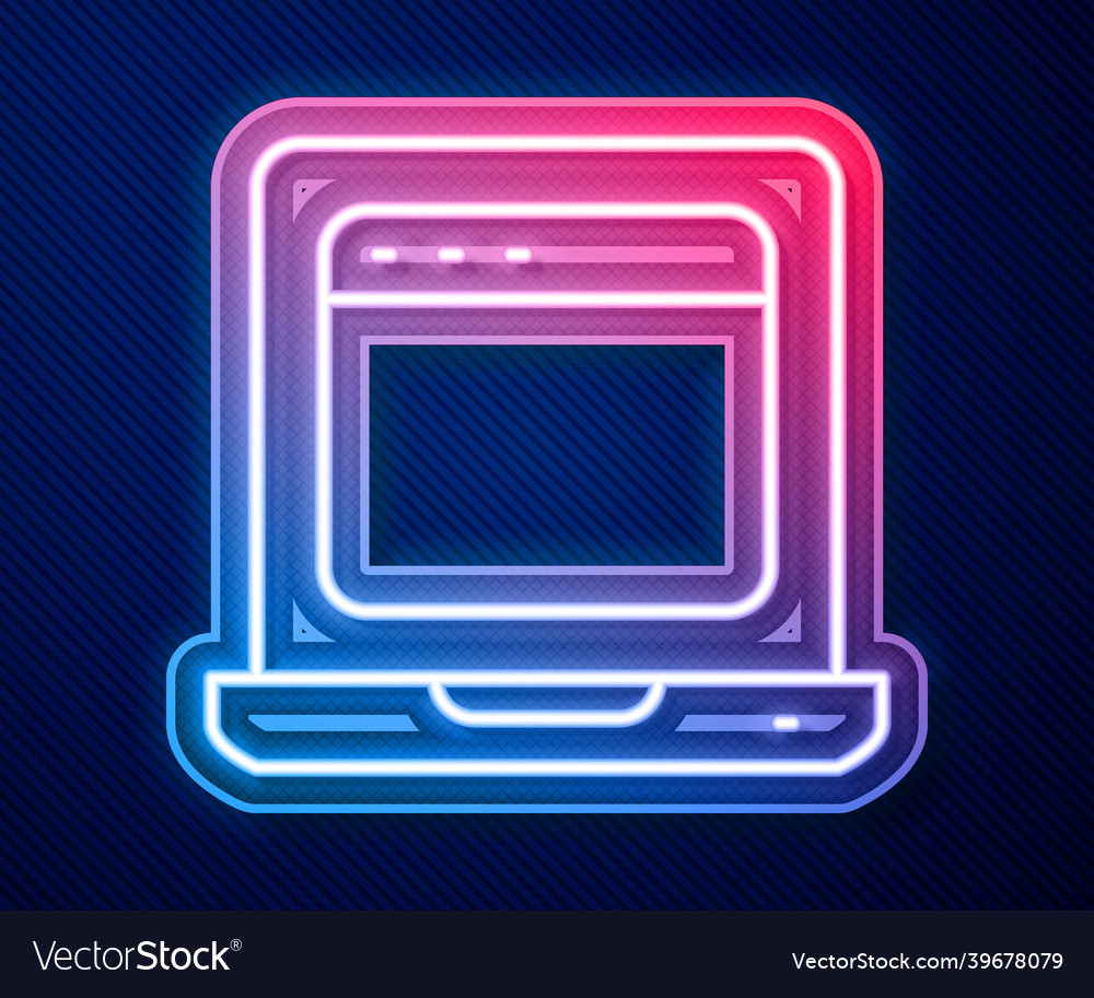 Glowing neon line laptop with browser window icon