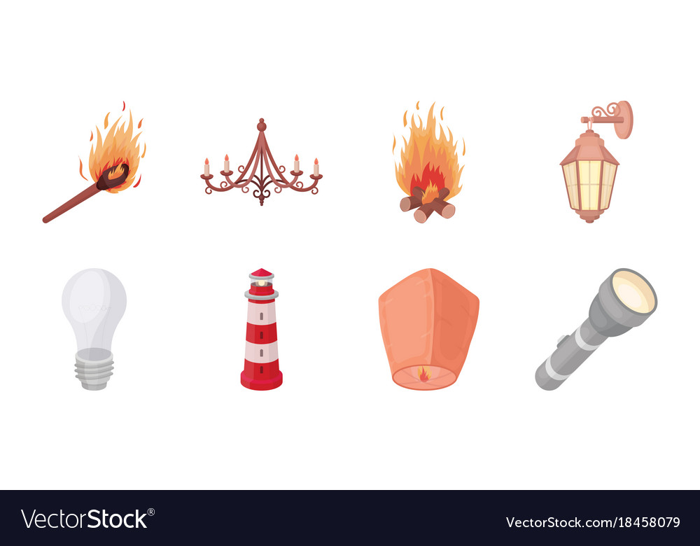 Light source icons in set collection for design Vector Image