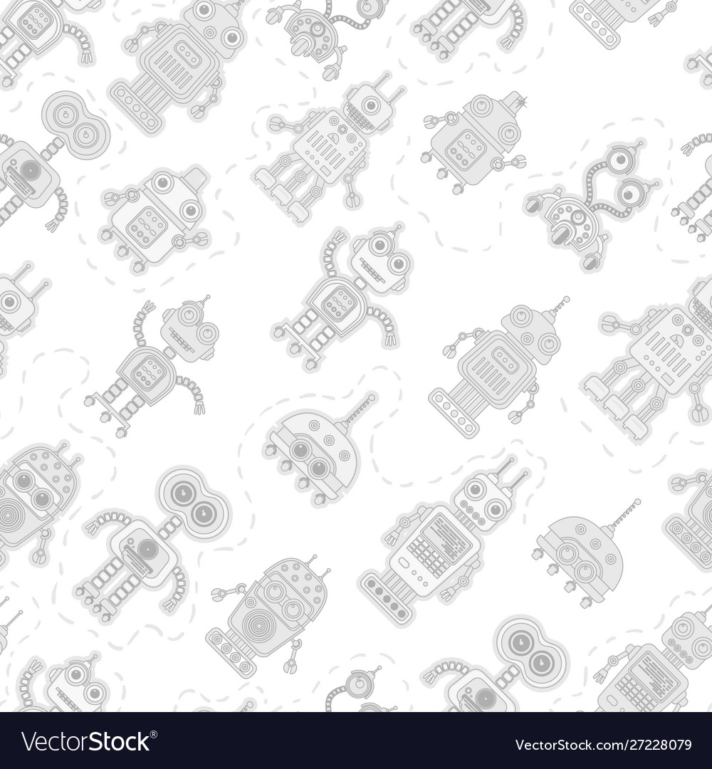 Seamless pattern with cute robots