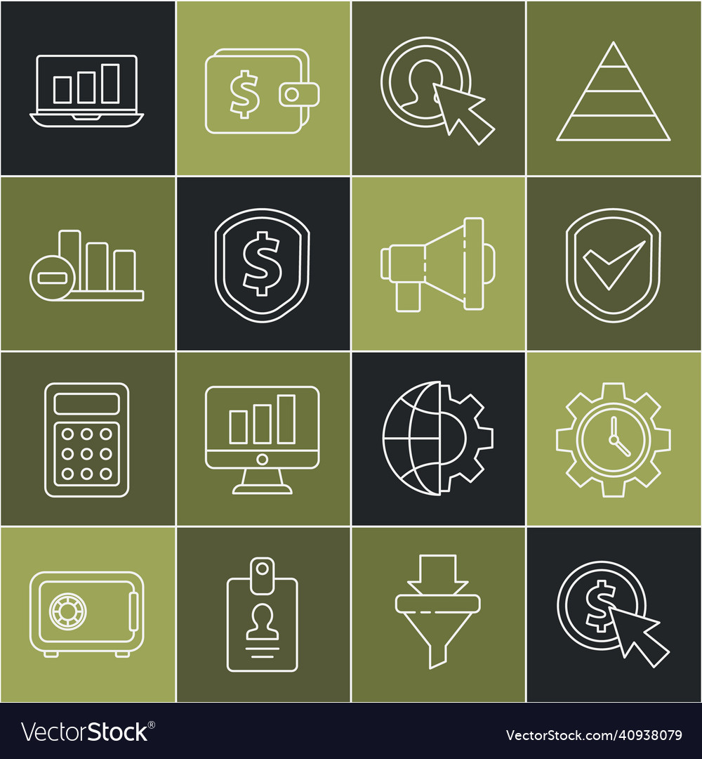 Set line cursor and coin time management shield vector image Set line cursor and coin time management shield
