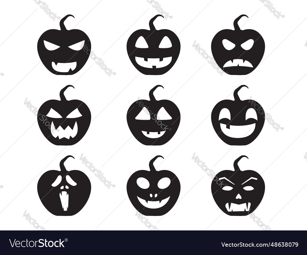 Set of silhouette halloween pumpkin horror face