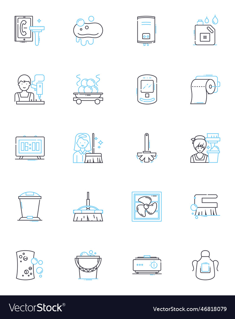 Sweeping service linear icons set clean tidy