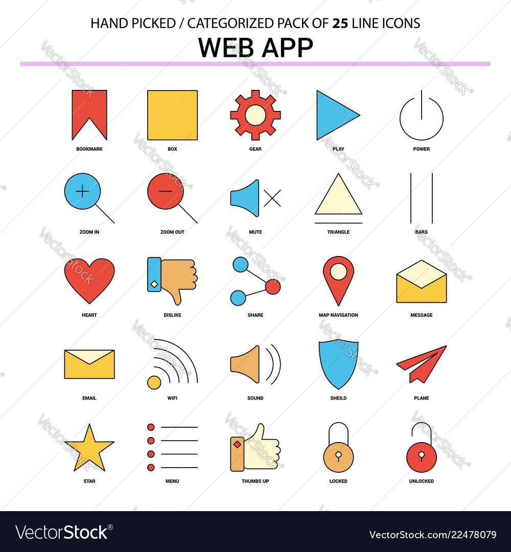 Web app flat line icon set - business concept vector image Web app flat line icon set - business concept