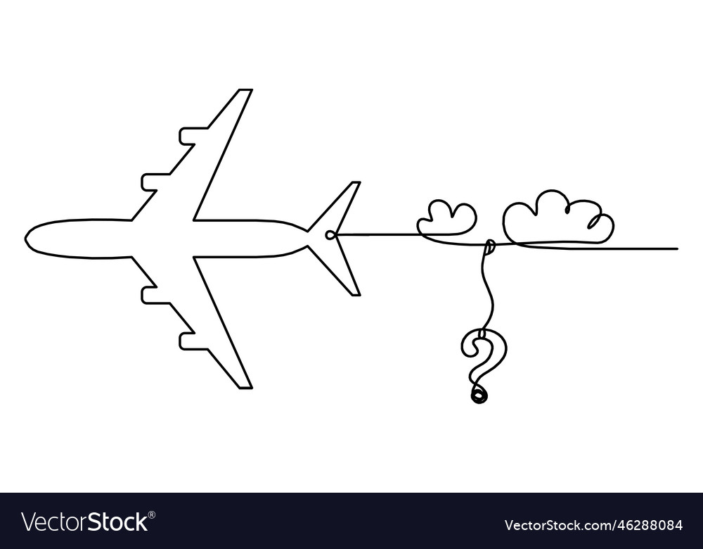 Abstract plane with question mark as line drawing