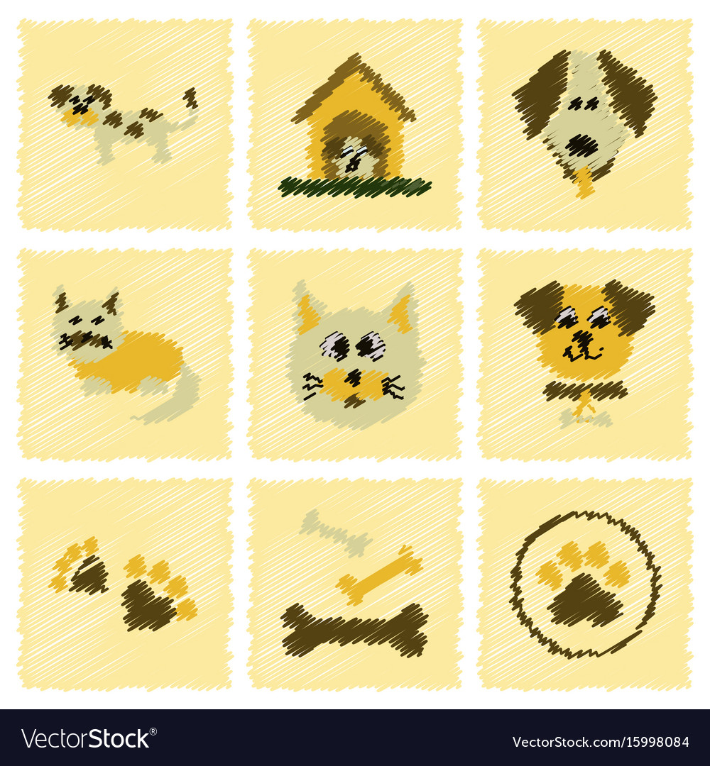 Assembly flat shading style icons dog cats pets