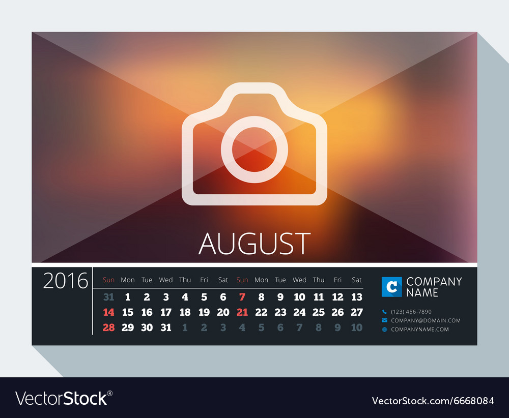 august 2016 stationery design print template desk vector image