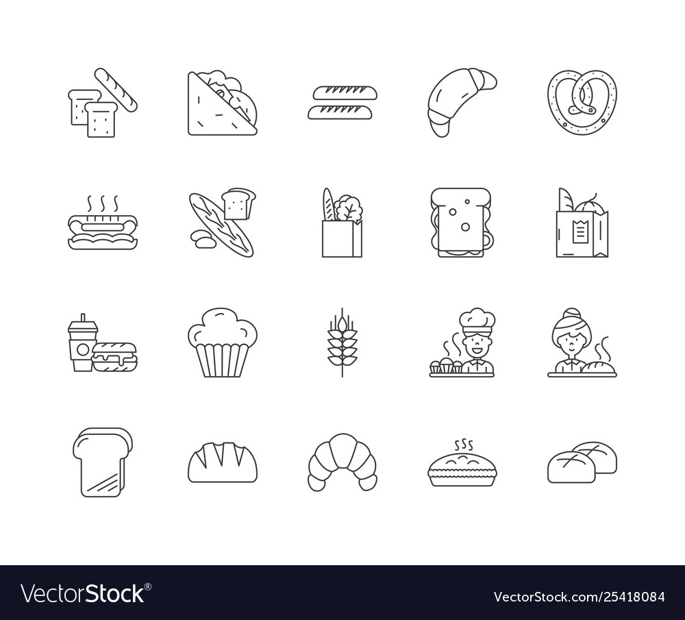 Bread line icons signs set outline