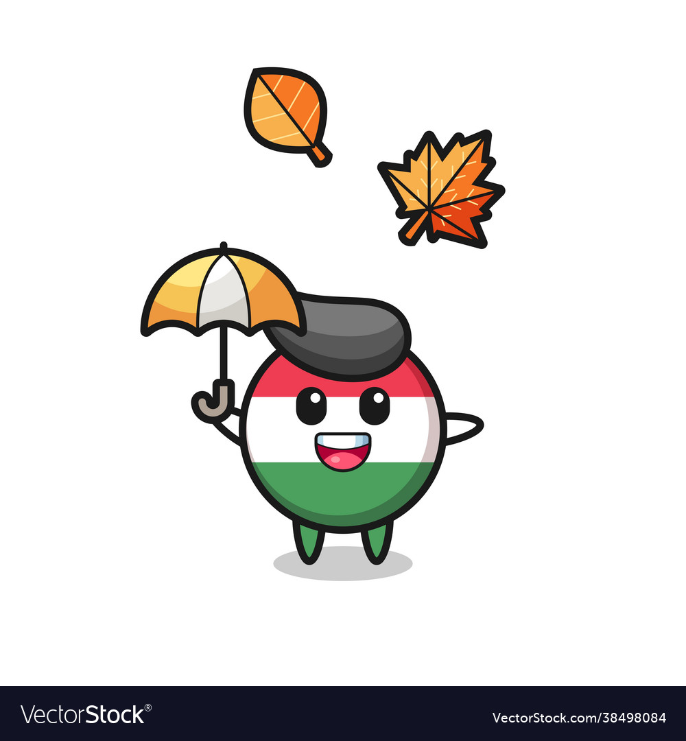 Cartoon cute hungary flag badge holding