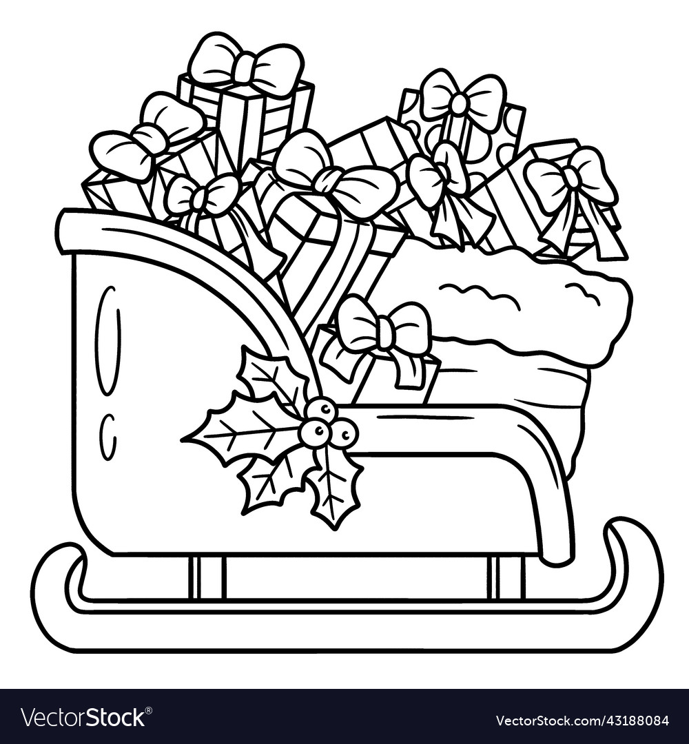 Christmas sleigh isolated coloring page for kids vector image Christmas sleigh isolated coloring page for kids