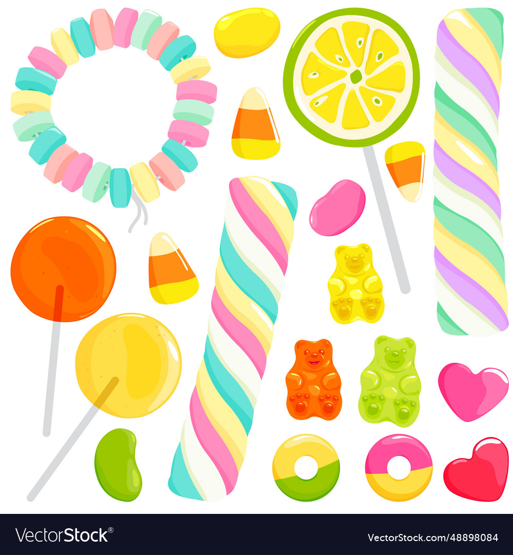 Collection of colorful lollipops and jelly candy Vector Image