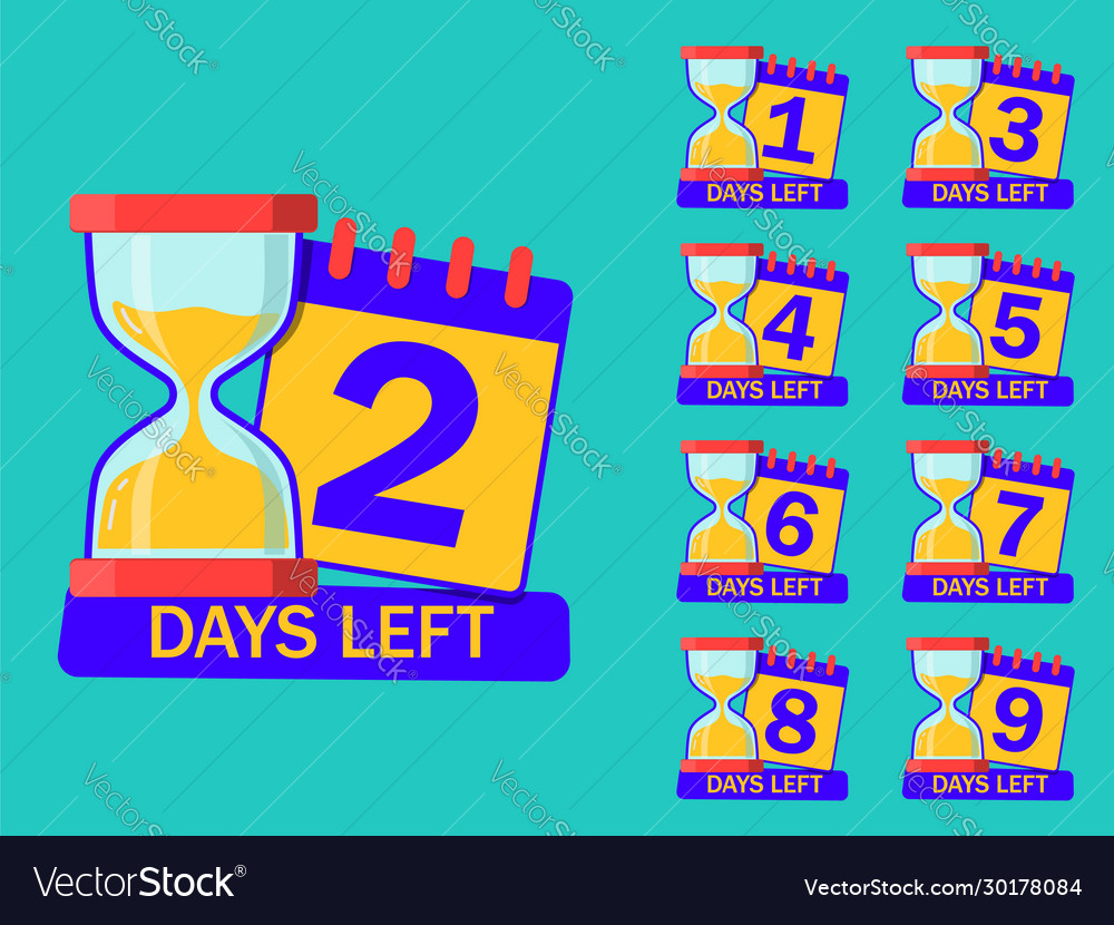 Countdown timer days with hourglass and calendar