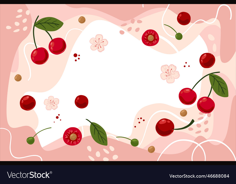 Frame with various cherry doodles vector image Frame with various cherry doodles