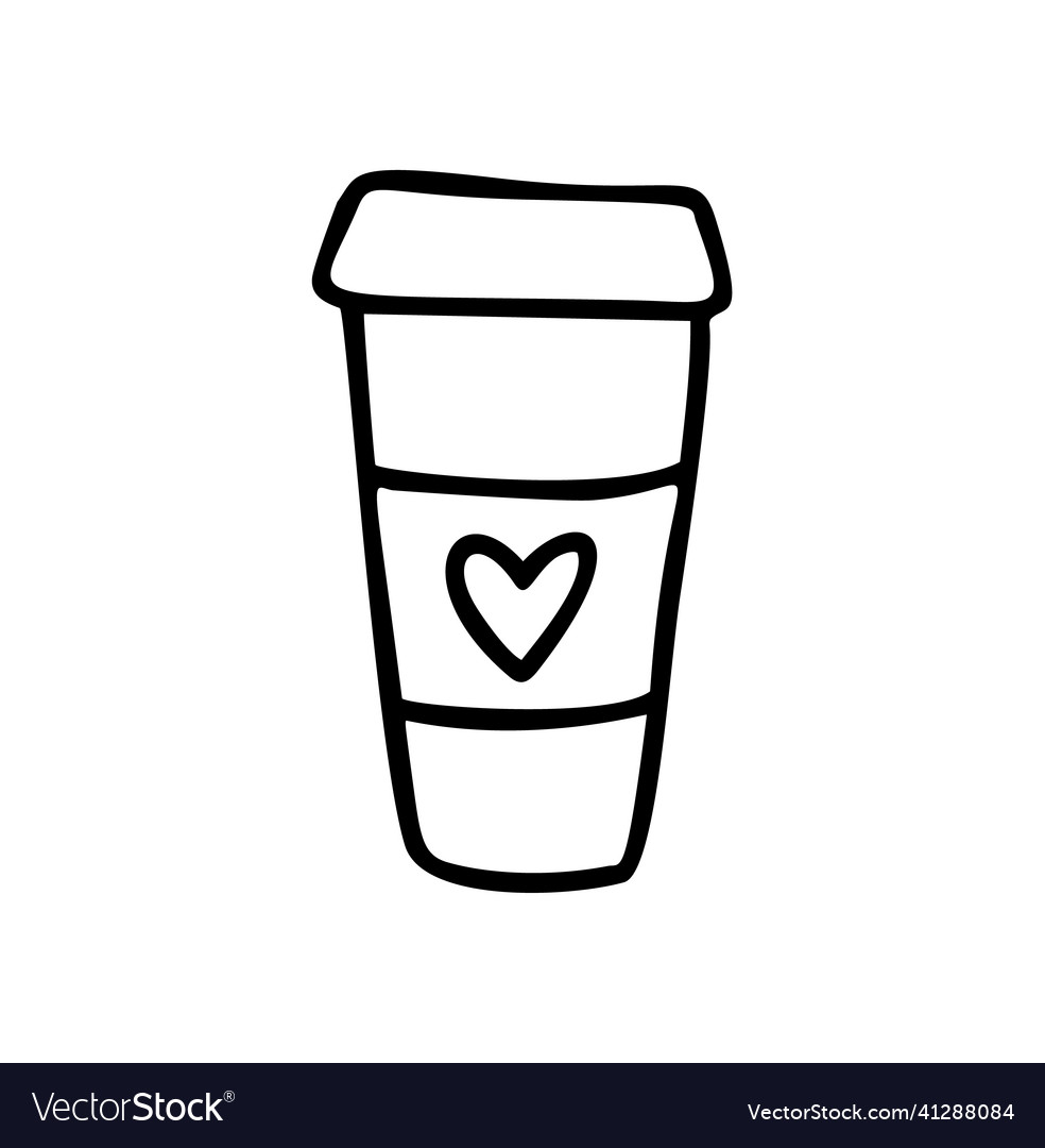 Hand drawn cup of coffee with heart love