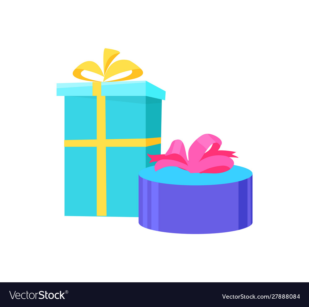 Presents in festive paper round square gift