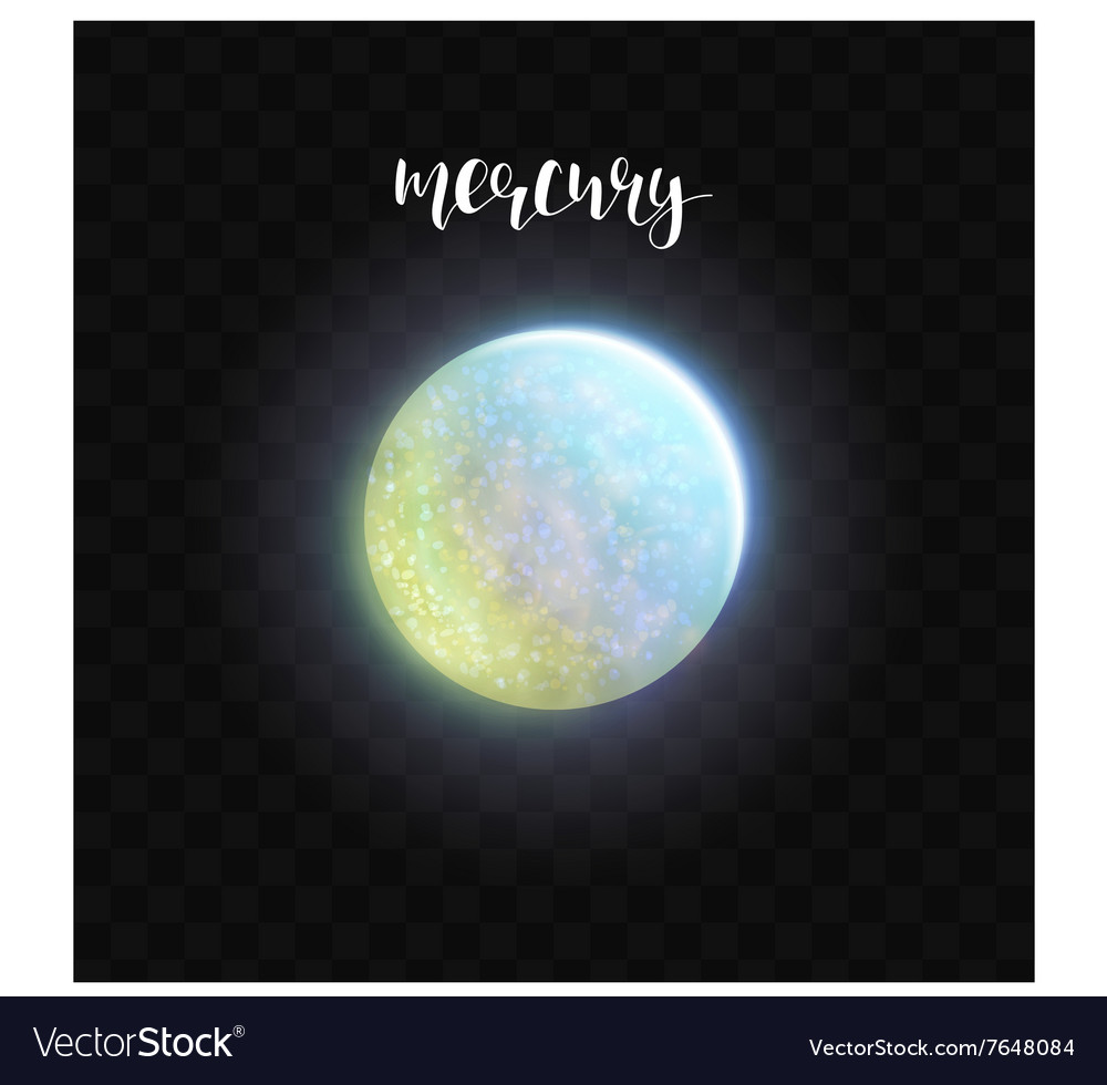 Realistic glowing mercury planet isolated glow