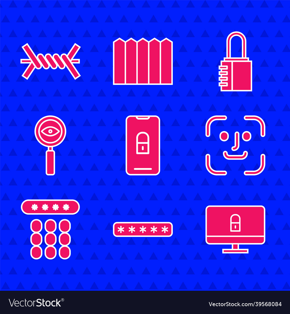 Set mobile with closed padlock password vector image Set mobile with closed padlock password