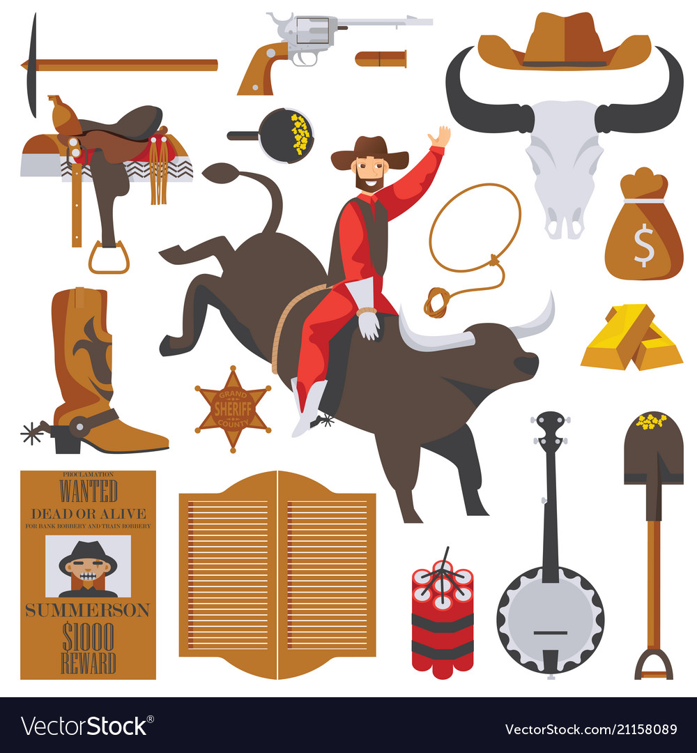 Collection wild west objects isolated on Vector Image