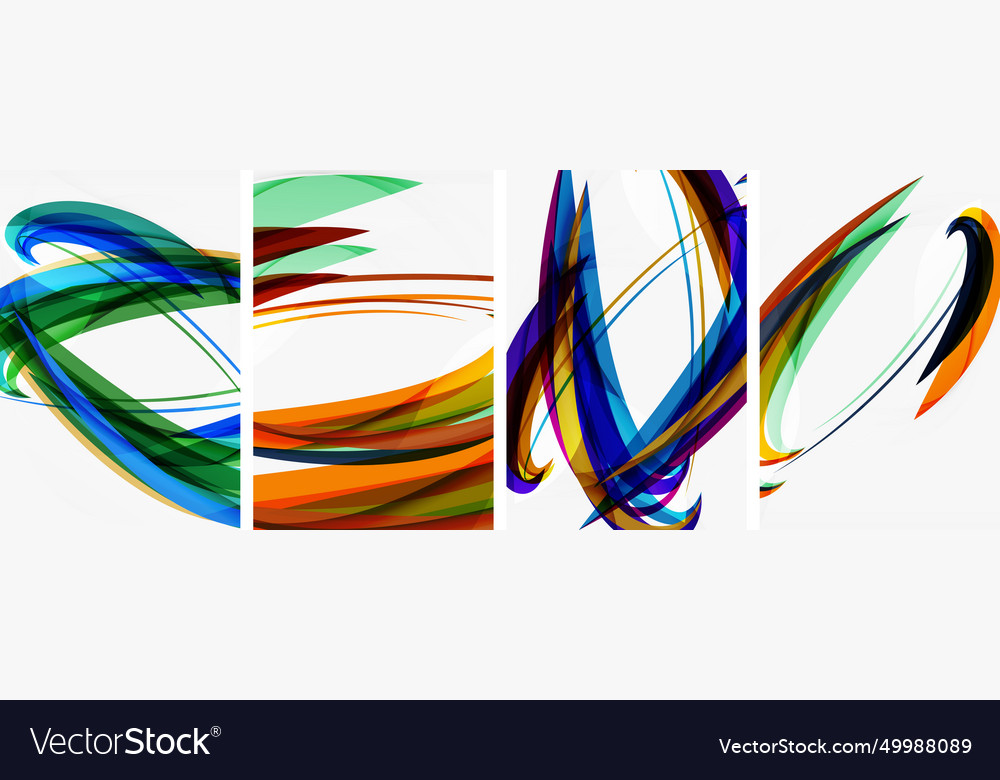 Colorful Wave Lines Poster Set For Wallpaper Vector Image