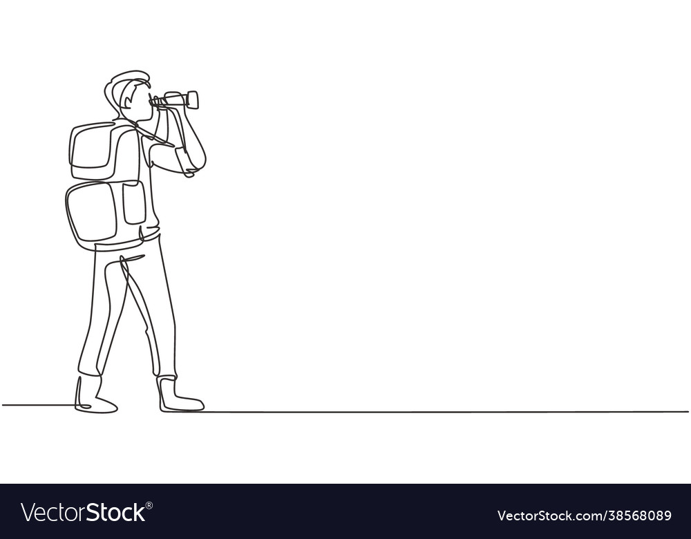 Continuous one line drawing male adventurer vector image Continuous one line drawing male adventurer
