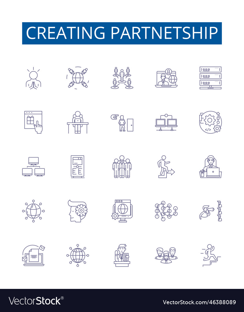 Creating partnetship line icons signs set design