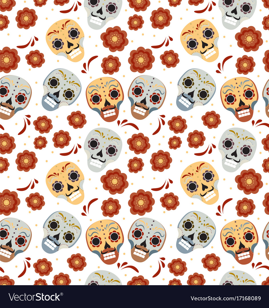 Day of the dead holiday in mexico seamless pattern