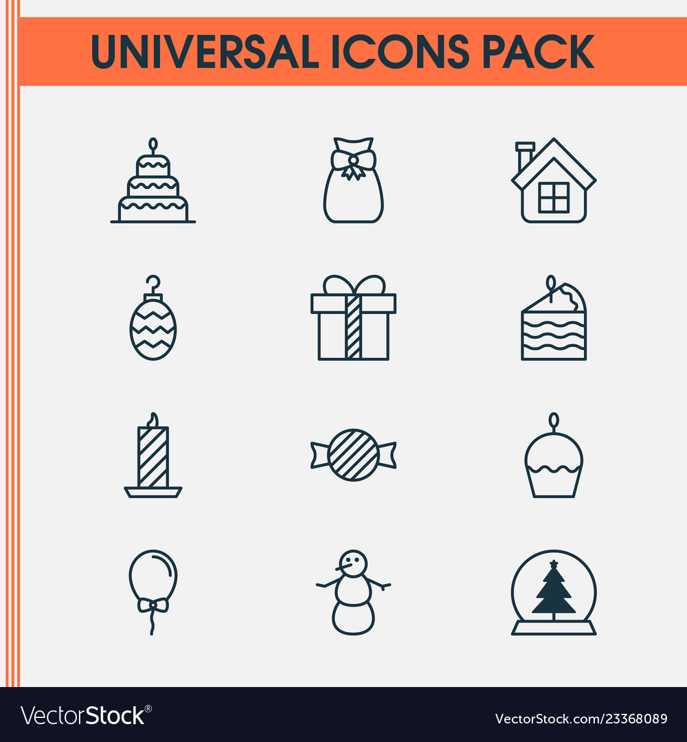 Happy icons set with cupcake tree ball candle