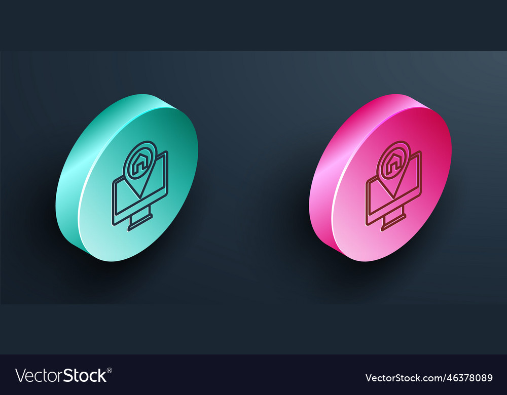 Isometric line computer monitor and folded map vector image Isometric line computer monitor and folded map