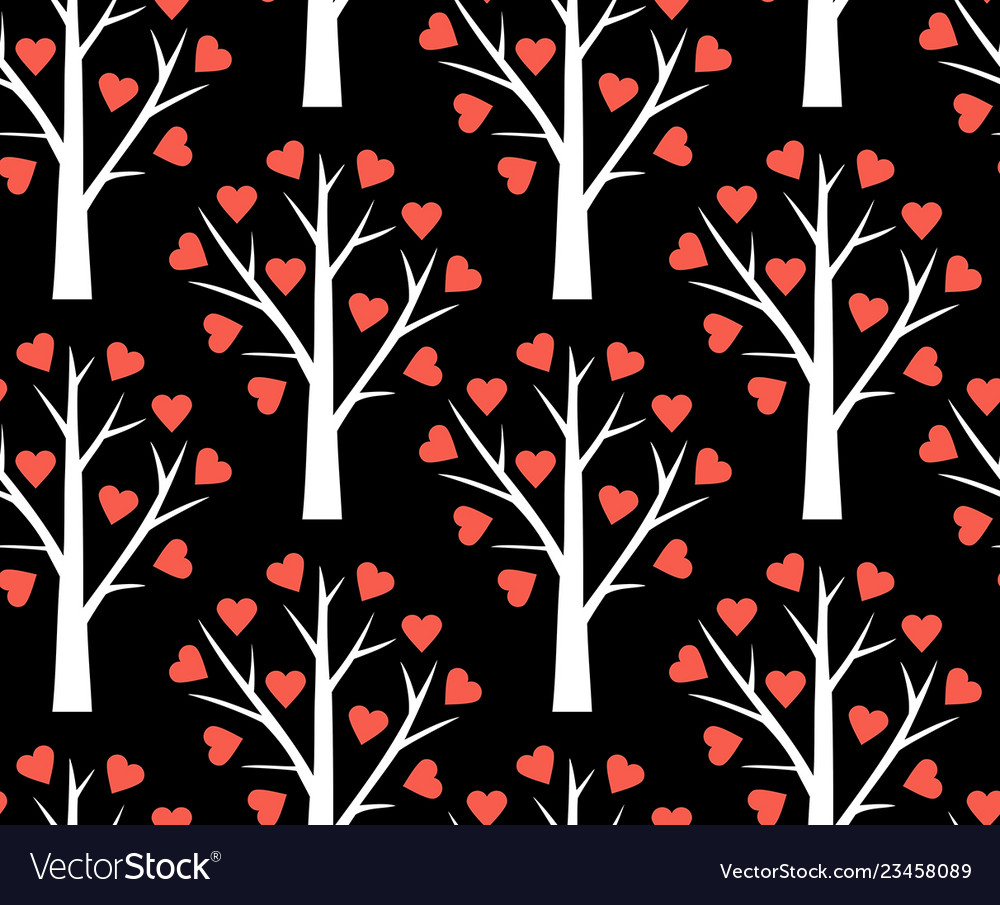 Seamless pattern with abstract heart tree