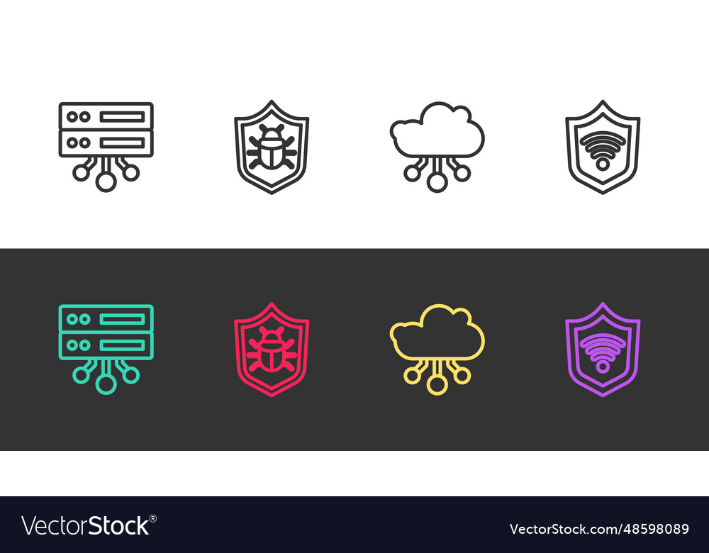 Set line server data web hosting system bug vector image Set line server data web hosting system bug