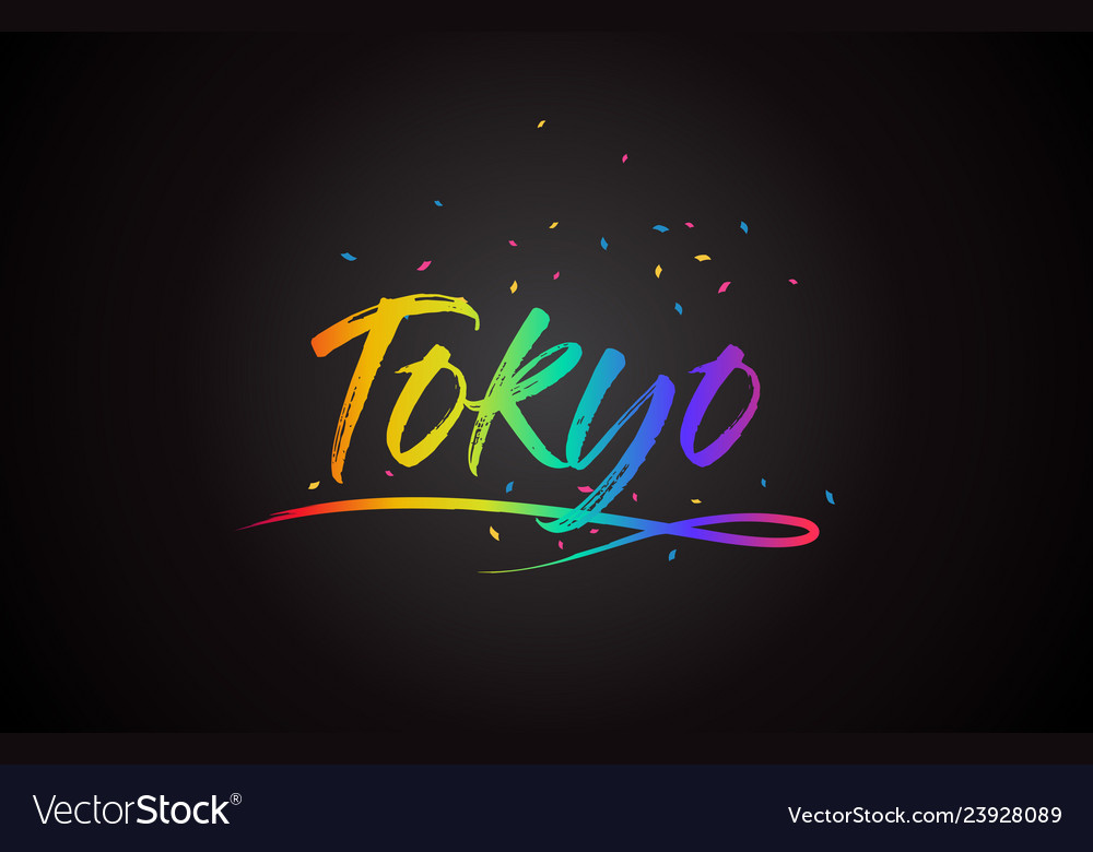 Tokyo word text with handwritten rainbow vibrant Vector Image