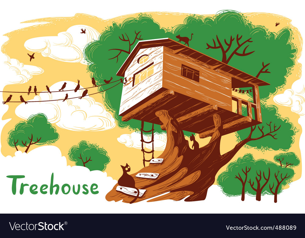 Tree House Royalty Free Vector Image Vectorstock