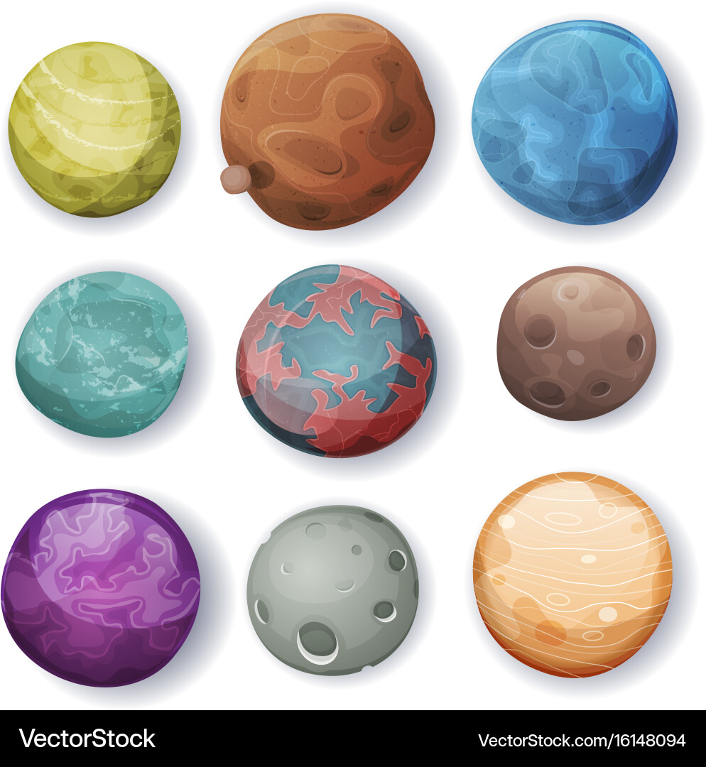 Comic Planets And Space Asteroids Set Royalty Free Vector
