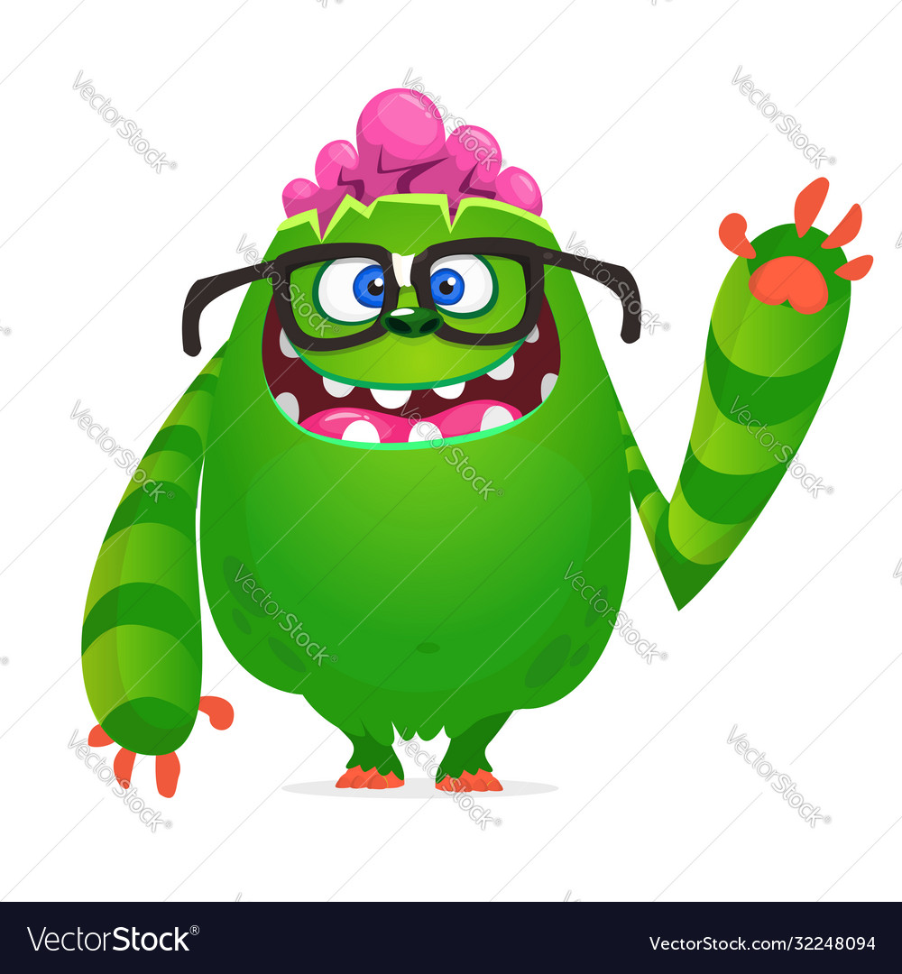 Funny and scary cartoon zombie with pink brains Vector Image Funny and scary cartoon zombie with pink brains Vector Image