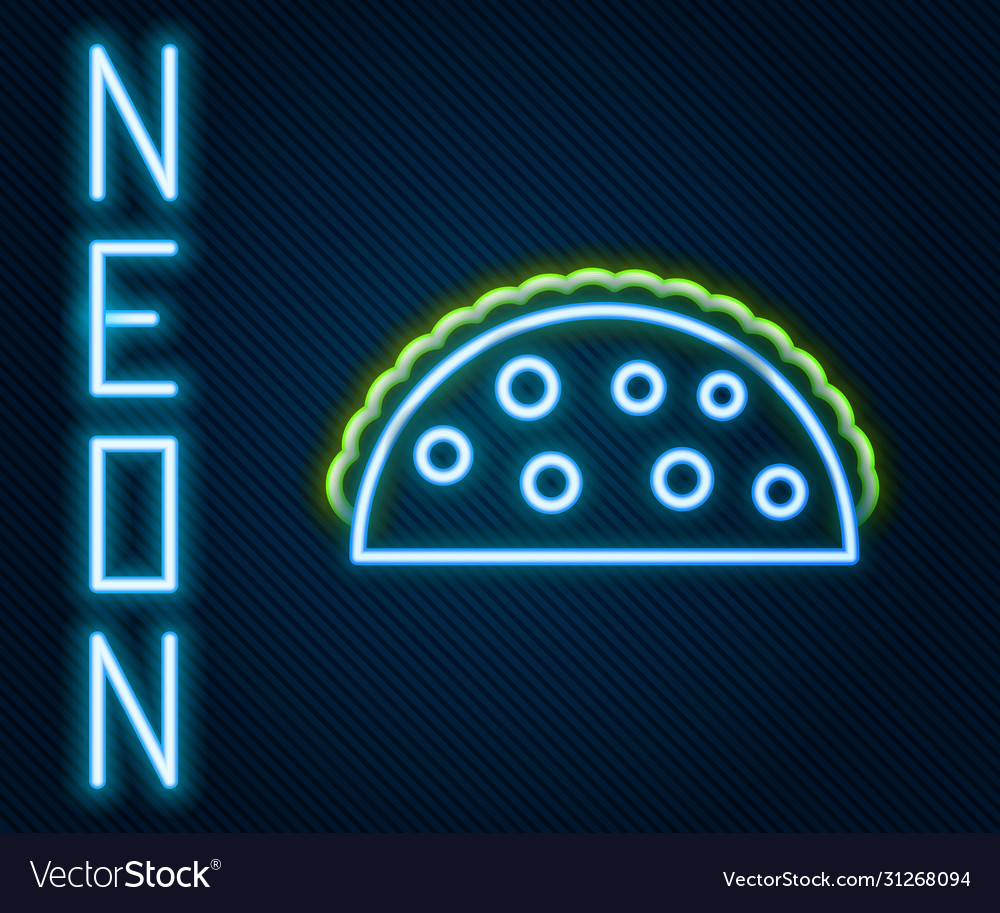 Glowing neon line taco with tortilla icon isolated