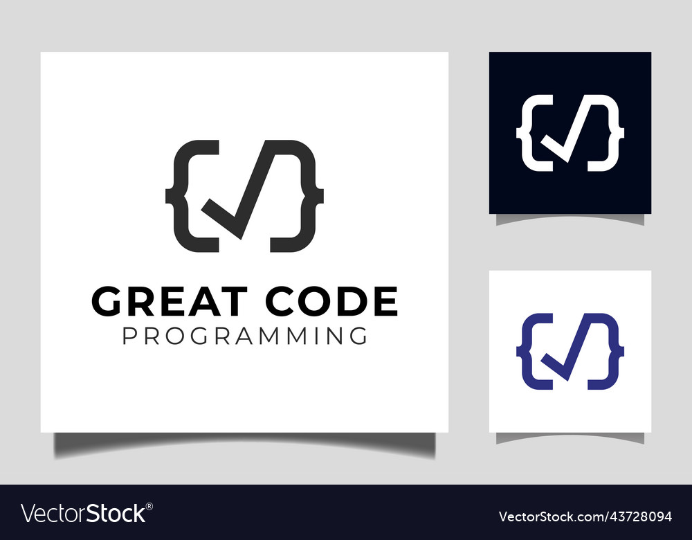 Greats code logo design with check correct valid vector image Greats code logo design with check correct valid
