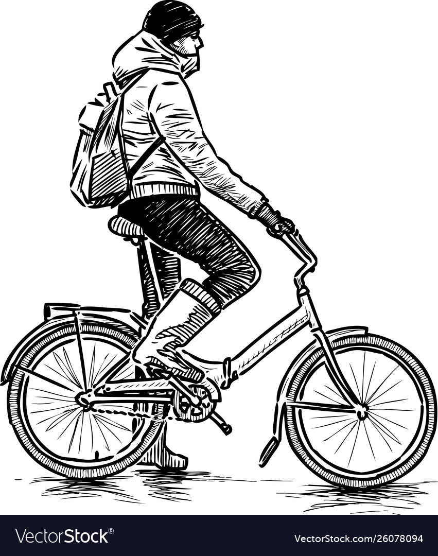 Hand drawing a casual stopping bicyclist