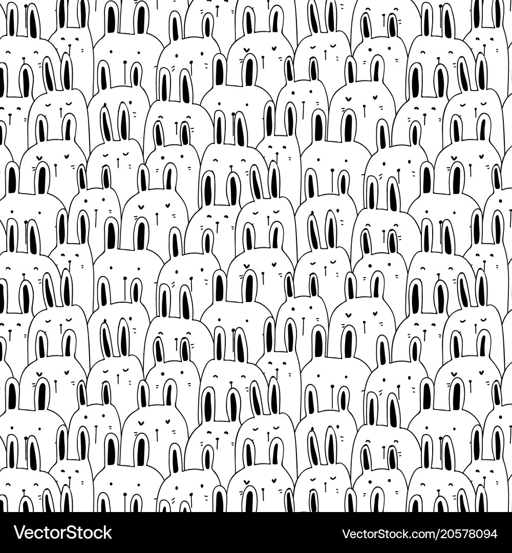 Hand drawn cute bunny pattern background Vector Image