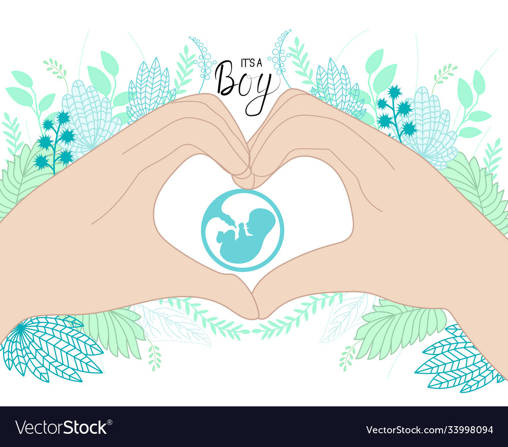 Heart from hands with germ and leaves cute baby