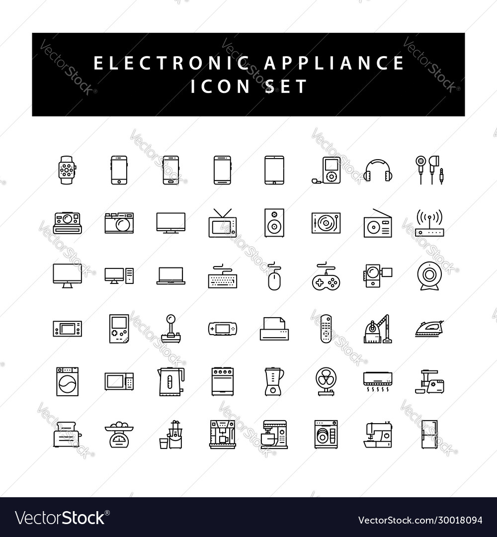 Haushaltsgeräte elektronisches Icon Set mit schwarz