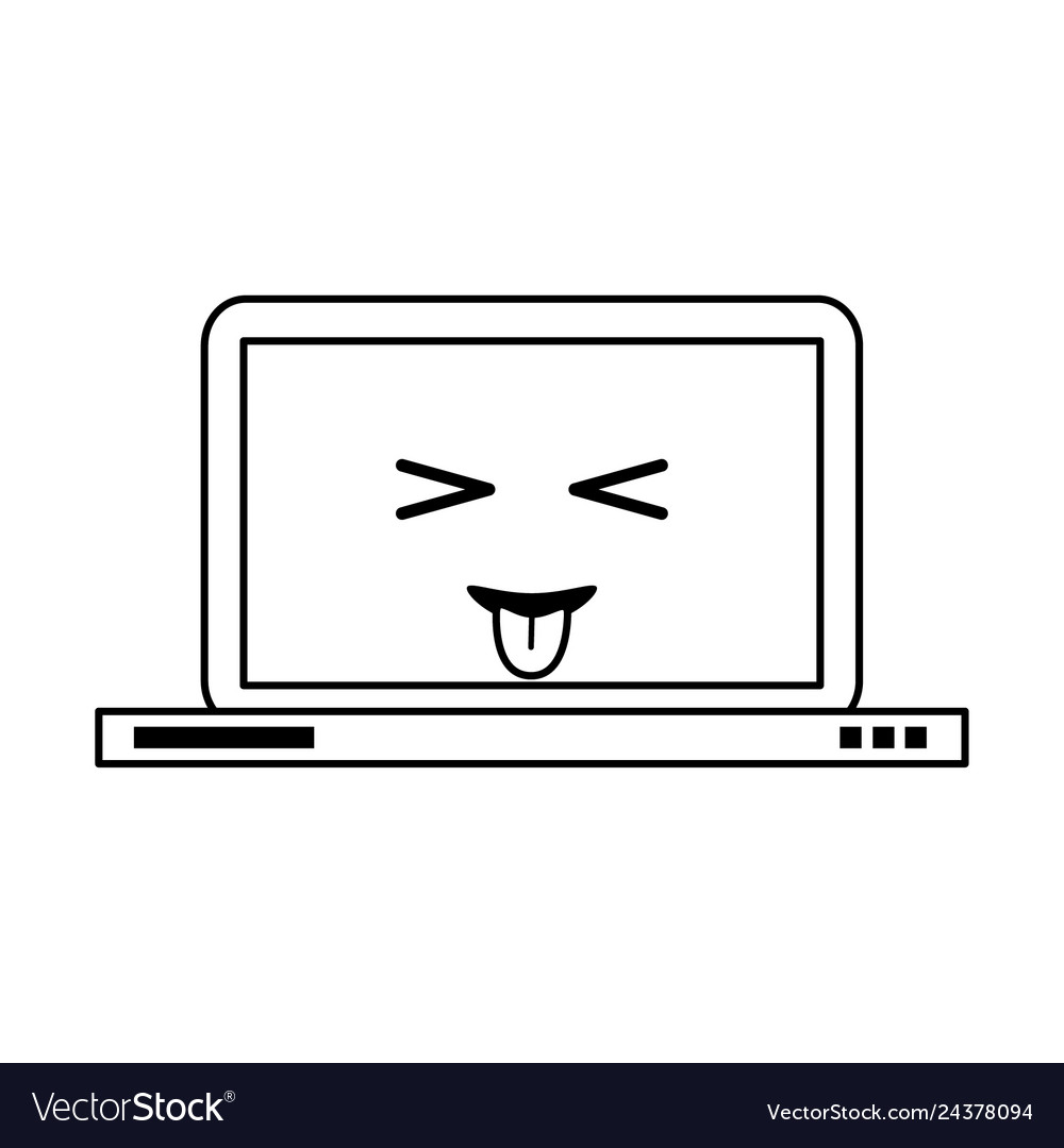 Laptop computer with tongue out kawaii cartoon