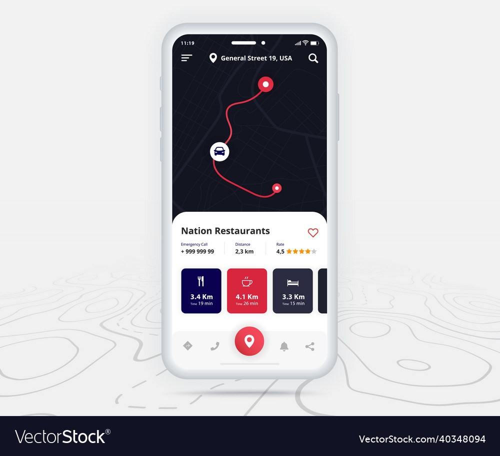 Map gps navigation ux ui concept smartphone vector image Map gps navigation ux ui concept smartphone